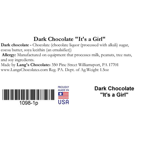 10 "It's a Girl" Dark Chocolate Bars Certified Kosher