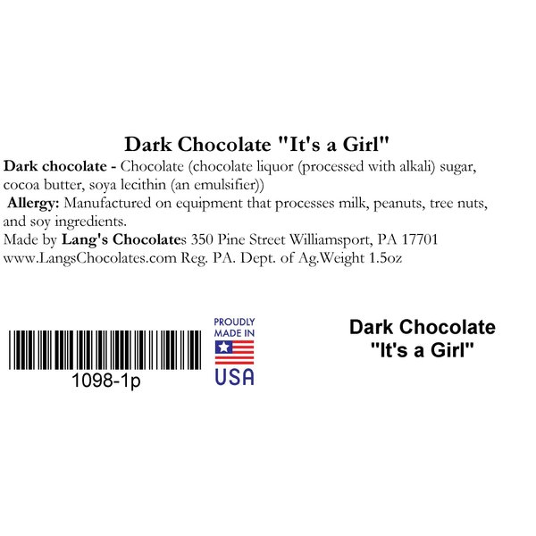 10 "It's a Girl" Dark Chocolate Bars Certified Kosher