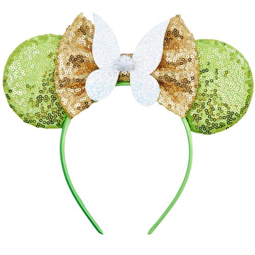 Opzzqz Mouse Ear Headbands for Women Giltter Bow Headband for Girls and Adult Birthday Party Decorations for Halloween Christmas (Tinkerbell01A)
