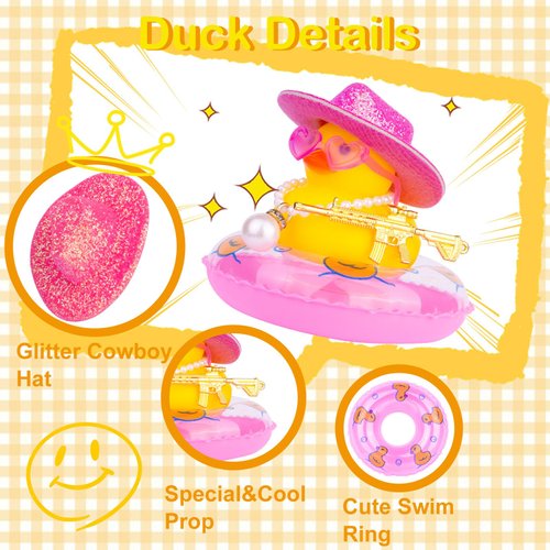 MuMyer Car Duck Decoration Dashboard, Rubber Duck Car Ornament Accessories with Mini Cowboy Hat Swim Ring Necklace Sunglasses Special Prop(Lc10)