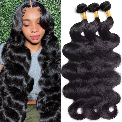 Rumdiku 12A Human Hair Bundles Body Wave Bundles Human Hair 18 20 22 Inch 100% Unprocessed Brazilian Virgin Hair Bundles Deals Weave 3 Bundles Human Hair Extensions Body Wave Bundles Natural Black