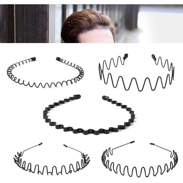 Junfamilee Black Men Fashion Metal Wavy Headband Reusable Hair Band Hoop Party Hairpins Headwear Hair Accessories Deft Women's Fashion Headbands