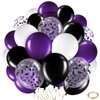 60 Pcs Balloons Kit 12 Inch Confetti Balloons with 2 Rolls Ribbon Latex Balloon Party Favor Metallic Balloons for Memorial Day, Birthdays, Fourth of July, Halloween Decorations(Black, Purple, White)
