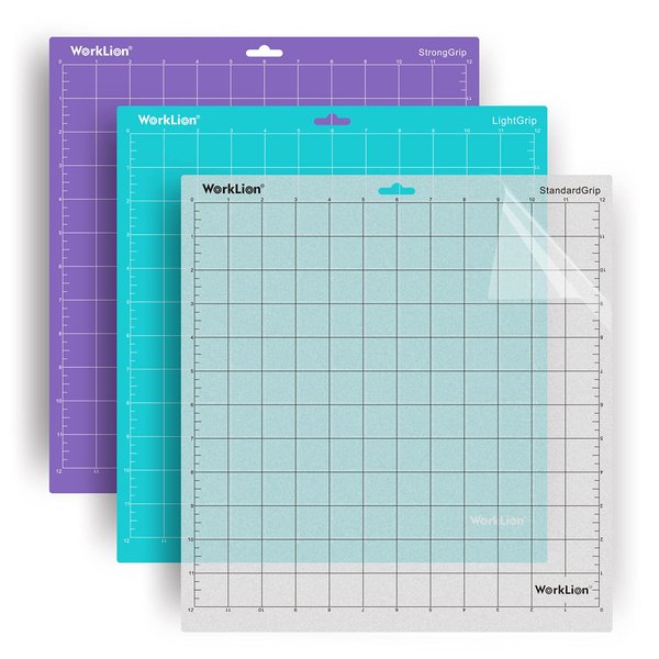 WORKLION Cutting-Mat 12x12 for Silhouette Cameo: (3 Mats - StandardGrip, LightGrip, StrongGrip) Variety Adhesive Sticky Durable Non-Slip Craft Replacement Mats for Silhouette Cameo 4/3/2/1