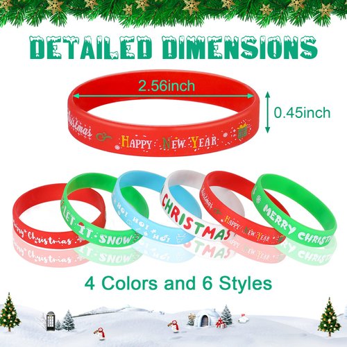 JUNEBRUSHS 42Pcs Christmas Silicone Bracelets, Rubber Wristbands Christmas Party Favors for Kids Decorations for Xmas Stocking Stuffers Wrist Band Accessories Gifts Supplies