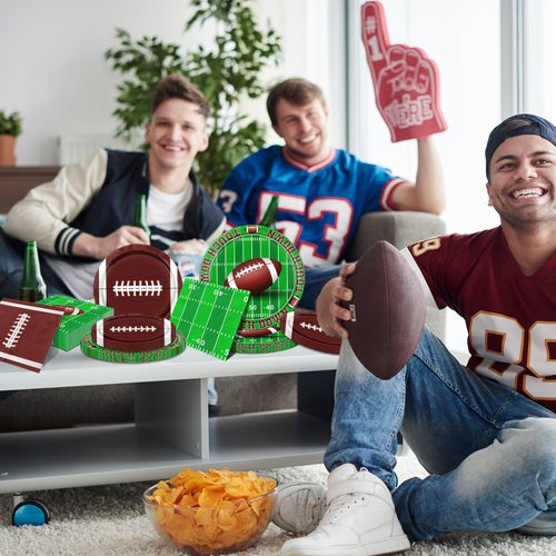 Football Party Decorations,100pcs Football Paper Plates and Napkins Tableware Includes Touchdown Plates and Football Napkins for Gameday Tailgate Party Football Themed Party Decorations,Serve 25