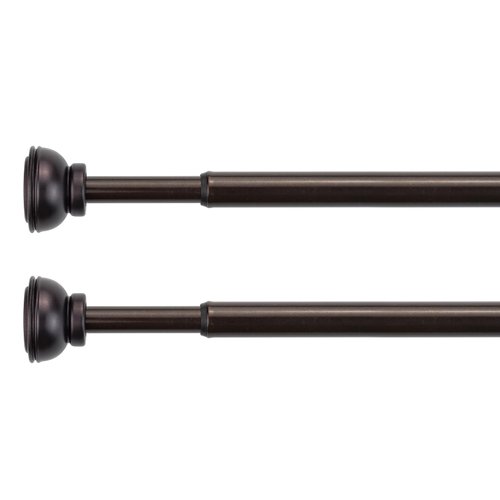 KXLIFE 1/2-inch Decorative Spring Tension Curtain Rod 2 Pack, Tension Drapery Rod for Window, Café Rod Bronze, 22-36 Inch