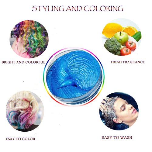 2 Colors Hair Color WAX 4.23 oz, Purple Blue Instant Hair Dye Wax, Natural Temporary Hair Color for Men and Women, Party, Daily Use, Cosplay