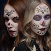 Day of the Dead Face Tattoos - 10 Sheet Halloween Temporary Tattoos Face Sticker Kit Día de Los Muertos Glitter Red Roses Skeleton Sugar Skull Fake Tattoo for Halloween Makeup on Face Body