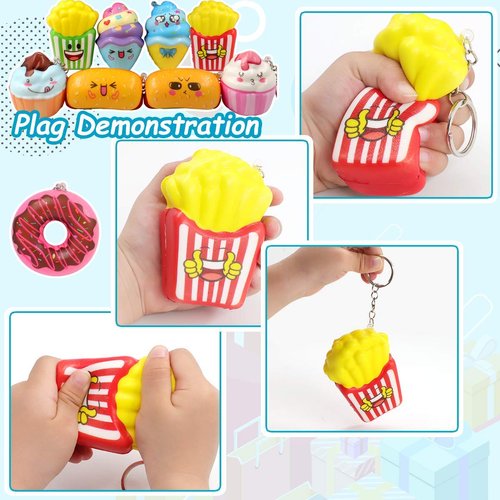 POKONBOY Squishies Donut Squishy Toys, 14 Pack Food Squishies Kawaii Cute Donuts & Ice Cream & Pizza Slow Rising Creamy Scent Stress Relif Squishies Pack Party Favors Decorative with Key Chain