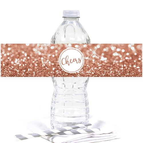 Andaz Press Glitzy Faux Rose Gold Glitter Water Bottle Sticker Labels, Cheers!, 20-Pack Prom Water Bottle Labels Bachelorette Wedding Birthday Anniversary Graduation