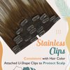 Ve Sunny Balayage Clip in Hair Extensions Real Human Hair Brown Blonde Clip in Extensions Balayage Chestnut Brown with Blonde Ombre Clip in Hair Extensions Human Hair 80g 5pcs 12Inch