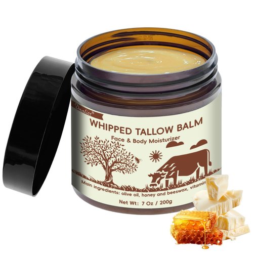 Danliss Beef Tallow and Honey Balm for Skin, beef tallow for skin Tallow Face Body Moisturizer Organic Beef Tallow Blam Grass Fed Whipped Tallow Face Cream Fast Absorption for Sensitive Skin 7 Oz