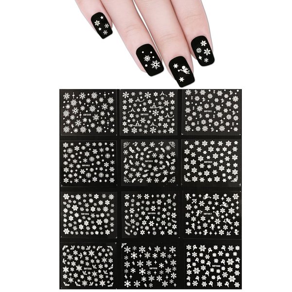 ALLYDREW Snowflakes Nail Stickers Nail Art 3D Nail Decals, 12 Sheets