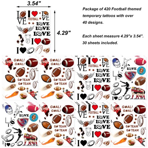 420PCS Football Party Favors Tattoos Temporary - Super Bowl Sports/Football Birthday Party Supplies Decorations Goodie Bags Stuffers Tractor Truck Body Stickers(30 Sheets)