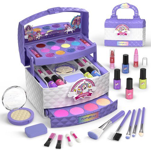 PERRYHOME Kids Makeup Kit for Girl 35 Pcs Washable Real Cosmetic, Safe & Non-Toxic Little Girl Makeup Set, Frozen Makeup Set for 3-12 Year Old Kids Toddler Girl Toys Christmas & Birthday Gift