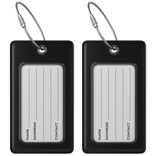 Luggage Tags Business Card Holder by TUFFTAAG - Durable Travel ID Bag Tag, Secure & Flexible, Perfect for Suitcases, Backpacks, and Carry-Ons, Easy Identification (2 Pack, Onyx 2pk)