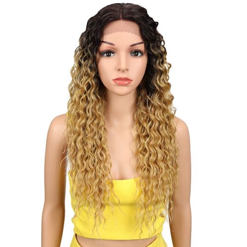 Joedir Lace Front Wigs Ombre Blonde 24" Long Small Curly Wavy Synthetic Wigs For Black Women 130% Density Wigs(TTPN4/270A/24F)