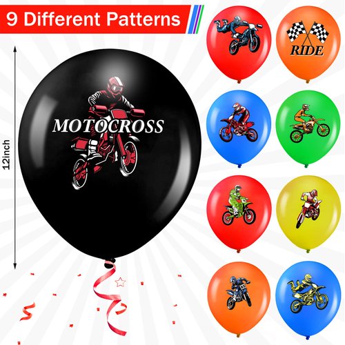Aoriher 36 Pieces Multicolors Dirt Bike Balloon Decorations, 12 Inches Motocross Birthday Party Supplies for Boys and Girls, Unisex