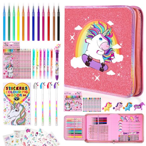 CozyJoyz Unicorn Washable Marker Set, 59 Pcs Arts and Crafts Coloring Set for Kids, Drawing Art S...