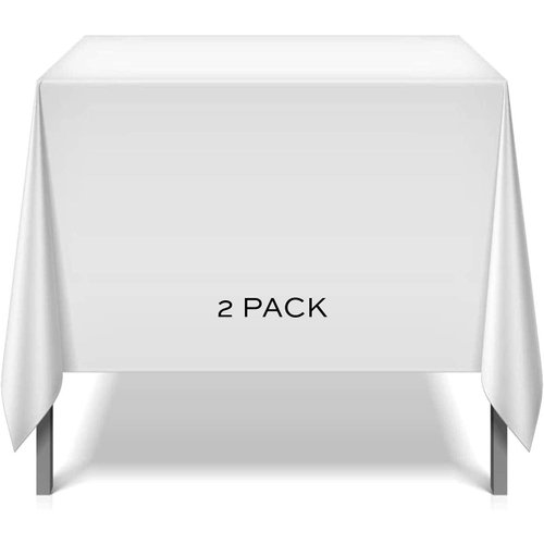 2 Square Tablecloth Covers 52x52 Inch | Table Cloths for Square or Round Table | 200 GSM Washable Wrinkle-Resistant Fabric for Weddings, Kitchen, Restaurant | White | 2 Pack