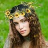 Haomye Light Up Flower Headband Crown for Women Daisy Flower Wreath Headbands Sunflower Hair Accessories Bridal Costume Photo Props (Sunflower)