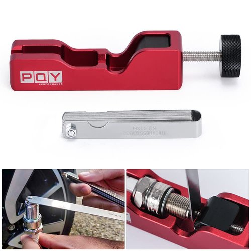 PQY Universal Spark Plug Gap Tool with 32 Blades Steel Feeler Gauge for Most 10mm 12mm 14mm 16mm Spark Plugs Red