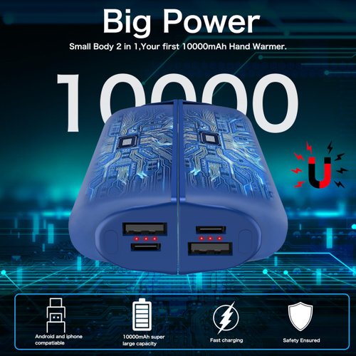 INNOPAW Hand Warmers Rechargeable,10000mAh Split-Magnetic 2 Pack,Electric Reusable Hand Warmers Power Bank Portable Charger,3 Levels, Outdoor in Winter