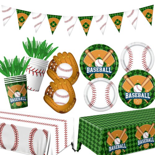 Baseball Party Decorations Tableware,143Pcs Baseball Party Supplies Includes Baseball Plates and Napkins Baseball Tablecloth Cups Banner for Gameday Celebrations Baseball Birthday Decorations