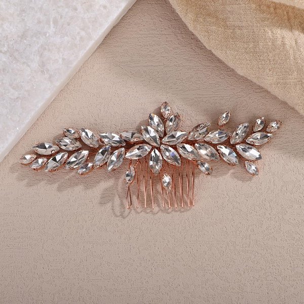 Teyglen Rose Gold Crystal Bridal Hair Comb Full Rhinestone Hair Piece Bride Wedding Hair Comb Sparkly Rhinestone Headpiece Party Prom Hair Accessories for Women (Rose gold)