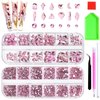 Nail Art Rhinestones Kit Glass Gems for Nails Pink Crystal Nail Gems Stones Flatback, Wsimily 1620 Pcs Shiny Mixed Nail Rhinestones Beads for DIY Manicure Craft with Tweezer Storage Box Picker Pencil