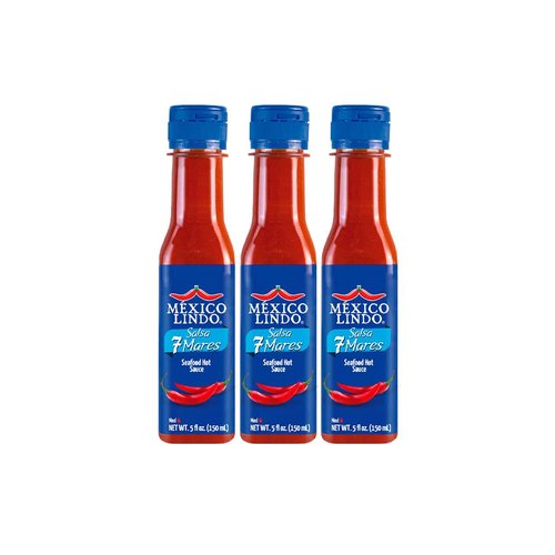 Mexico Lindo 7 Mares Hot Sauce | Perfect for Fish & Seafood | 10,800 Scoville Level | Spicy Flavor | 5 Fl Oz Bottles (Pack of 3)