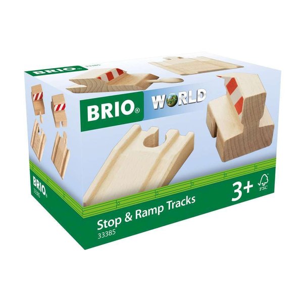 BRIO World 33385 - Stop and Ramp Track - 4 Piece Wooden Toy Train Accessory for Kids Ages 3 and Up