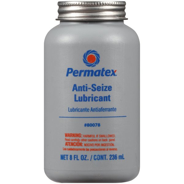 Permatex 80078 Anti-Seize Lubricant With Brush Top Bottle Prevents Galling, Corrosion, Seizing, Refined Blend Aluminum, Copper, And Graphite Lubricants For Spark Plugs 8 oz