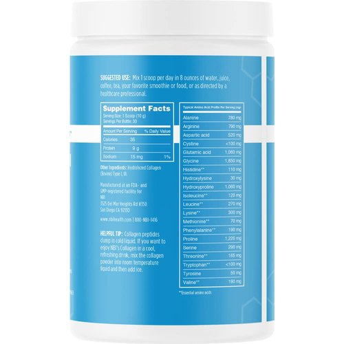 NBI Non-GMO, Grass Fed, Unflavored, Collagen Protein Powder, Paleo- and Keto Friendly, Type I and III Hydrolyzed Collagen, Amino Acids Supplement, Pasture Raised, Dairy Free, Soy Free, Gluten Free
