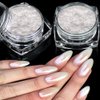 2 Boxes White Pearl Chrome Nail Powder - Transparent Clear Ice Shimmer Chrome Pigment Powder for Nails, Inspired Nails Mirror Effect Glitters Nail Art Powder for DIY Salon
