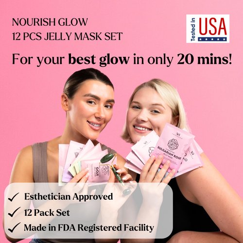 Jelly Mask for Facials - 12 Flavors Hydrating & Brightening Jelly Face Masks | Free Jade Roller & Spatula |Bulgarian Rose Lavender Hyaluronic Acid 24K Gold | Womens Christmas Gifts, Gift set for Women