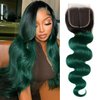SEXAY 4X4 Green Lace Closure Body Wave Brazilian Virgin Human Hair Extensions Ombre Free Part Closure Pre Plucked With Baby Hair For Black Women 1B/Green Color(12 inch)
