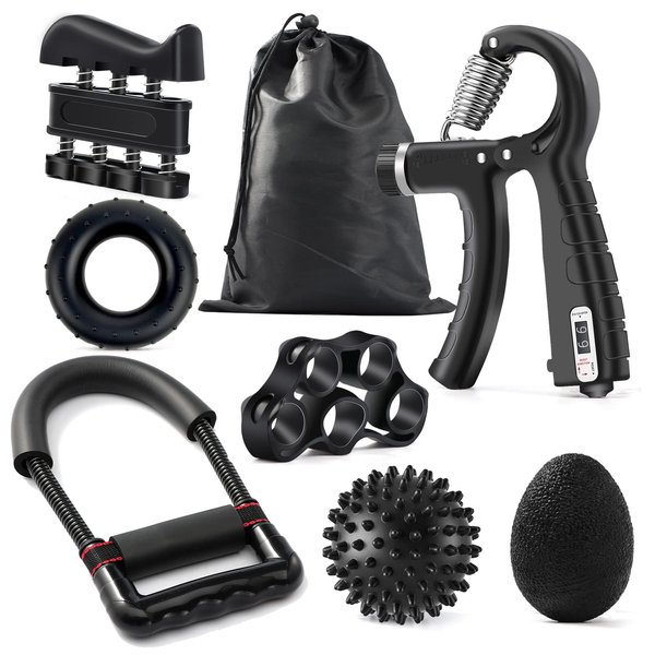 SOUFORCE Hand Grip Strengthener Kit (7 Pack), Adjustable Grip Strength Trainer, Forearm Workout Trainer, Finger & Hand Strength Exerciser for Muscle Building & Grip Strength Recovery
