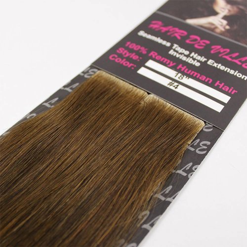 20 Pcs X 18" Invisible Seamless Tape In PU Skin Weft Machine Injected Remy Human Hair Extensions (#4 Brown)