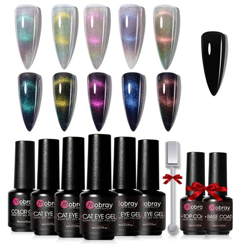 Mobray 9Pcs 9D Cat Eye Gel Nail Polish Set,Cateye Gel Polish Use for Professional Salon Kit,Unive...