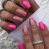 Medium Square Press on Nails Summer Hot Pink Flower Fake Nails French Tip Nails Glossy Nude Pink Acrylic Full Cover with Rhinestone Daisy Design Glue on Artificial Stick on Nails for Women 24PCS