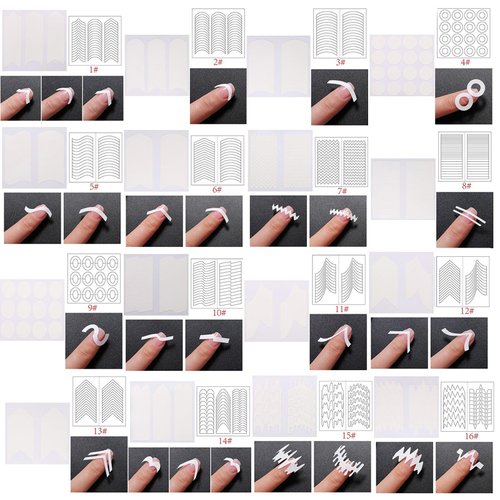 3000 Pieces French Manicure Nail Art Stickers 72 Sheets 30 Designs Self-Adhesive Nail Tips Guides for DIY Tools with Tweezers and Nail Pusher Rubber for Girls Women Manicure