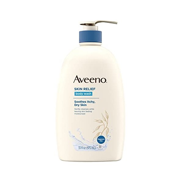 Aveeno Skin Relief Fragrance-Free Body Wash with Oat to Soothe Dry Itchy Skin, Gentle, Soap-Free & Dye-Free for Sensitive Skin, 33 fl. oz (Pack of 6)