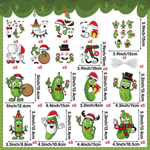 BeYumi Christmas Pickle Craft Kit - 123Pcs Christmas Pickle Craft Kit DIY Hanging Ornament Make Your Own Green Cucumber Decoration Set Xmas Holiday Party Favor Home Classroom Art Supplies for Kids