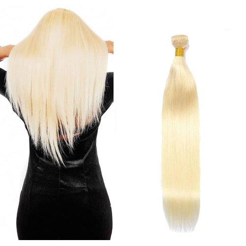 Muaowig #613 Straight Human Hair Bundles Blonde Hair Extensions 1 Bundle Hair Weaves For Women Honey Blonde Real Unprocessed Virgin Hair Bundles 16 Inch