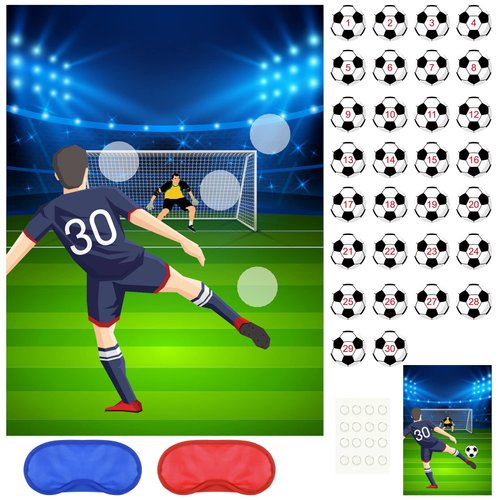 PLULON Soccer Party Games for Kids Pin The Soccer on The Goal Birthday Party Games Football Poster with Soccer Ball Stickers for Soccer Birthday Party Supplies Classroom Family Activities