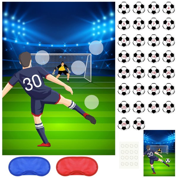 PLULON Soccer Party Games for Kids Pin The Soccer on The Goal Birthday Party Games Football Poster with Soccer Ball Stickers for Soccer Birthday Party Supplies Classroom Family Activities