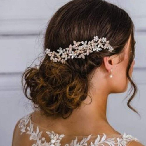Missgrace Bridal Rhinestone Gold Silver and Rose Gold Hair Comb for Bride and Women Gold and Clear Crystal Petals Bridal Wedding or Prom Hair Comb Accessory (Silver)