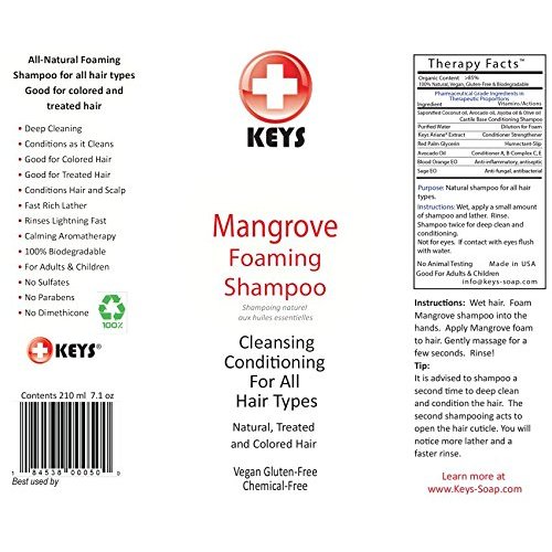 Keys Mangrove All Natural, Vegan, Chemical-Free Foaming Shampoo and Scalp Treatment, Cleansing Conditioning for All Hair Types, No Sulfates, No Dimethicone, 100% Biodegradable, 7.1 ounces